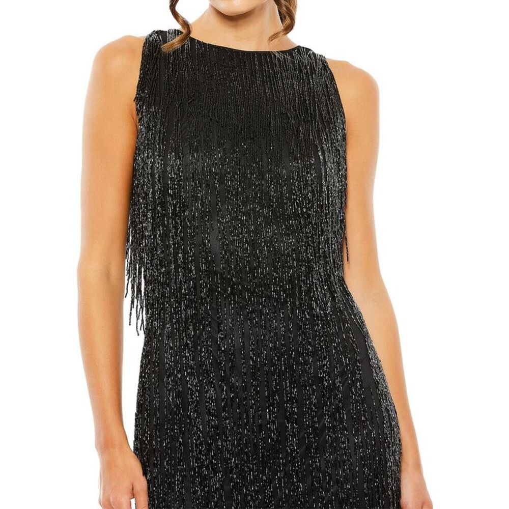 Mac Duggal Womens  Beaded Mesh Mini Dress, Black - Picture 3 of 4